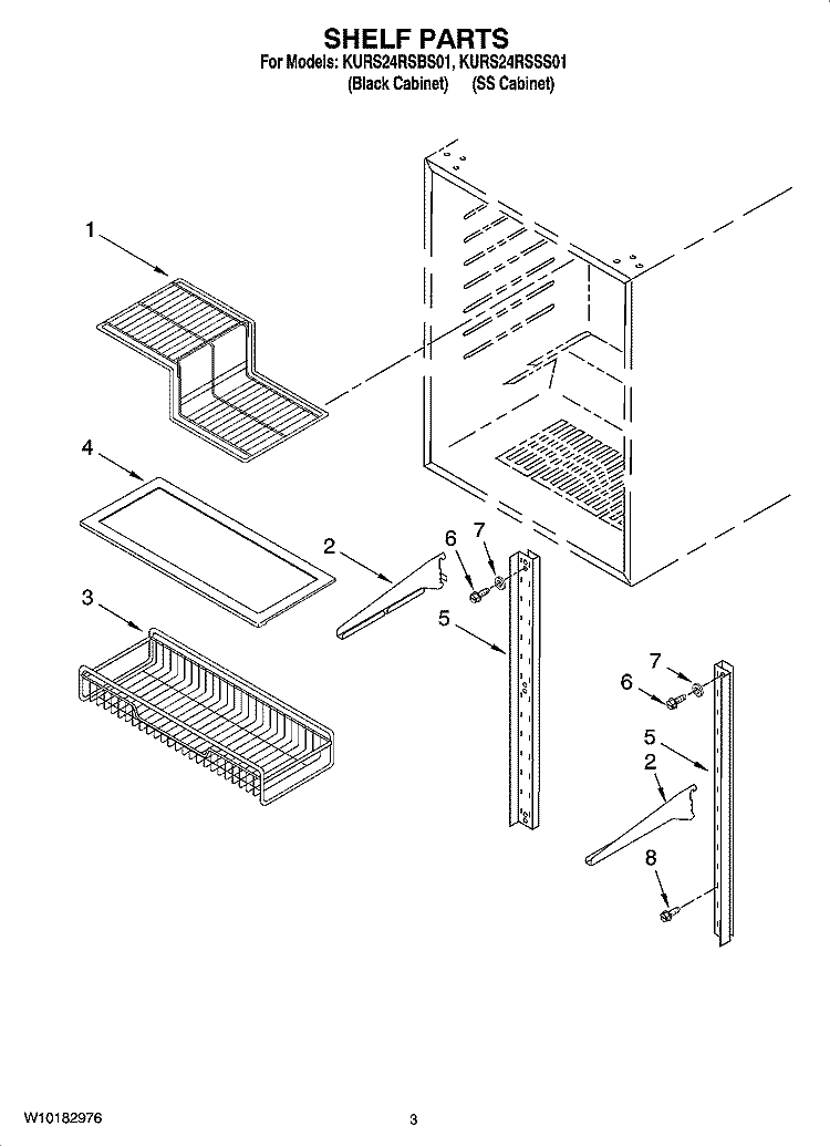 SHELF PARTS Diagram and Parts List for KURS24RSBS01  KitchenAid Refrigerator