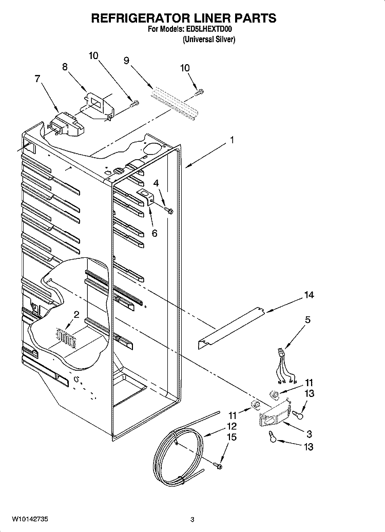 REFRIGERATOR LINER PARTS Diagram and Parts List for ED5LHEXTD00  Whirlpool Refrigerator