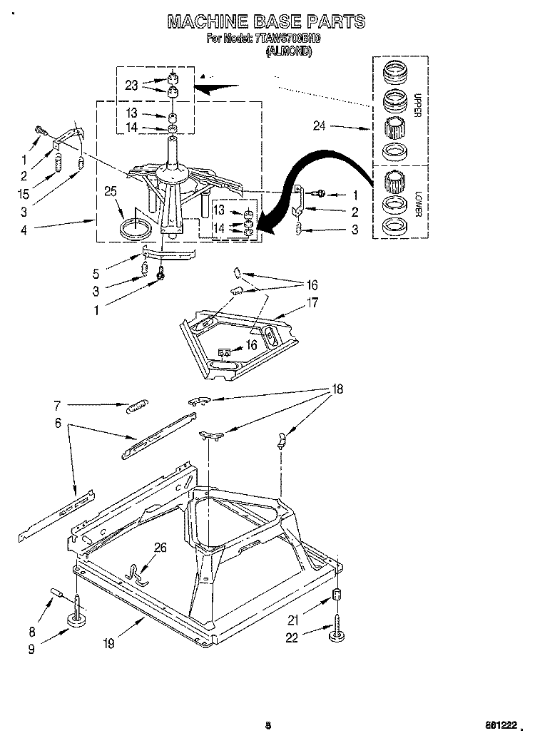 MACHINE BASE Diagram and Parts List for 7TAWS700BN0  Whirlpool Washer