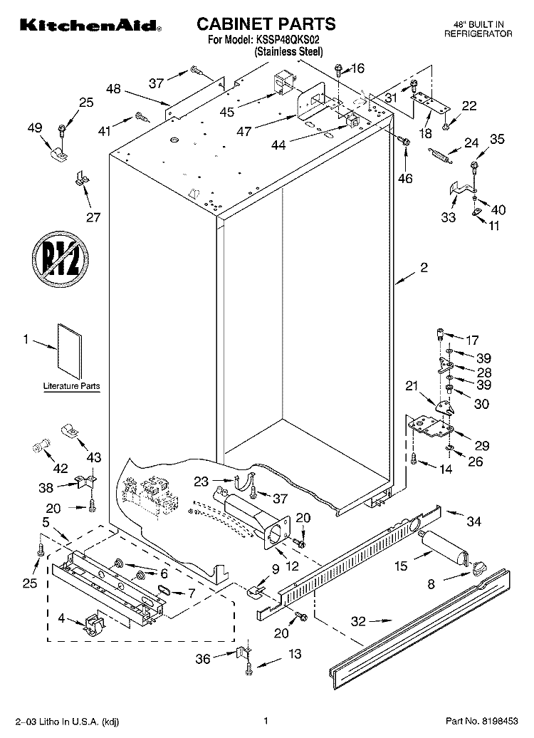 CABINET PARTS Diagram and Parts List for KSSP48QKS02  KitchenAid Refrigerator