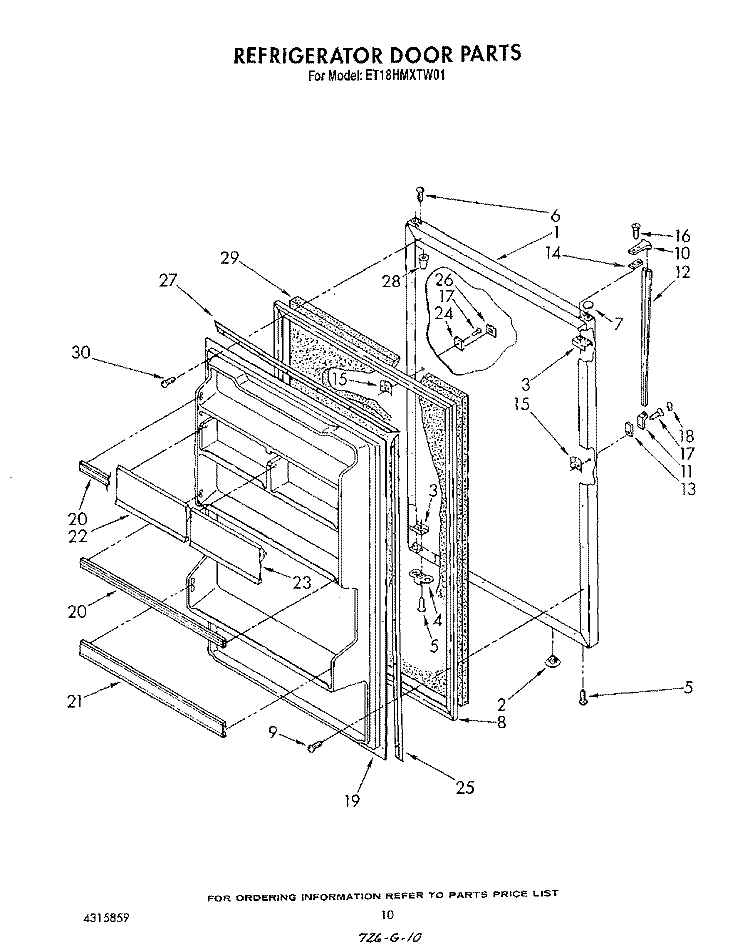 REFRIGERATOR DOOR Diagram and Parts List for ET18HMXTM01  Whirlpool Refrigerator