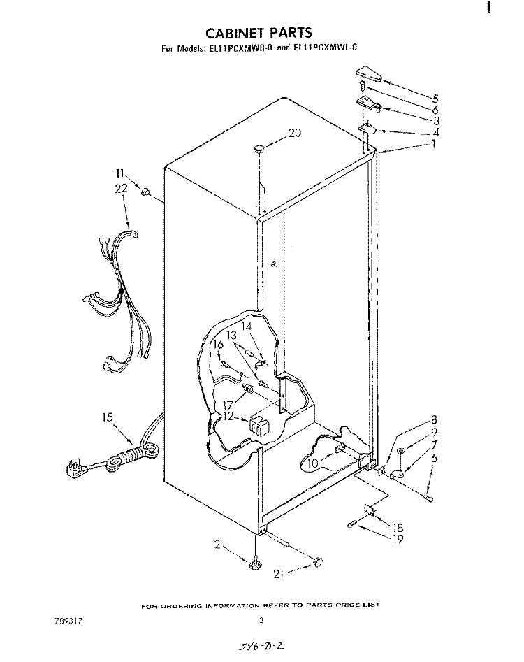 CABINET Diagram and Parts List for EL11PCXMWR0  Whirlpool Refrigerator