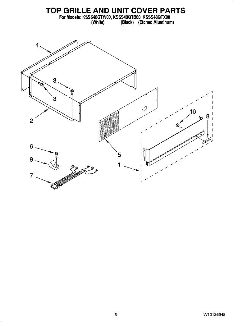 TOP GRILLE AND UNIT COVER PARTS Diagram and Parts List for KSSS48QTX00  KitchenAid Refrigerator