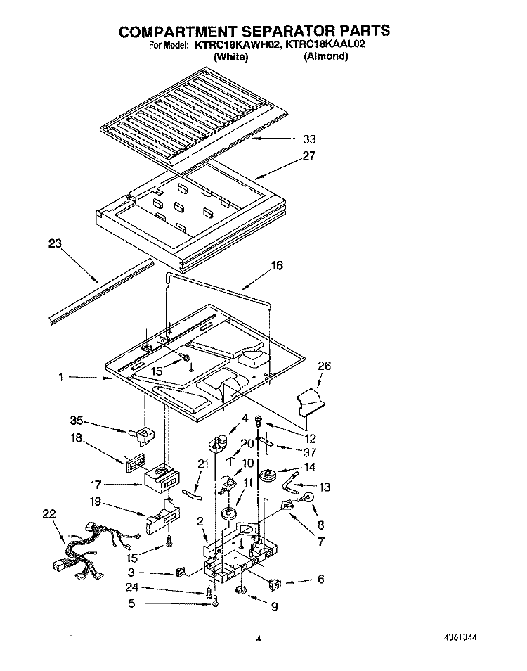 COMPARTMENT SEPARATOR Diagram and Parts List for KTRC18KAAL02  KitchenAid Refrigerator