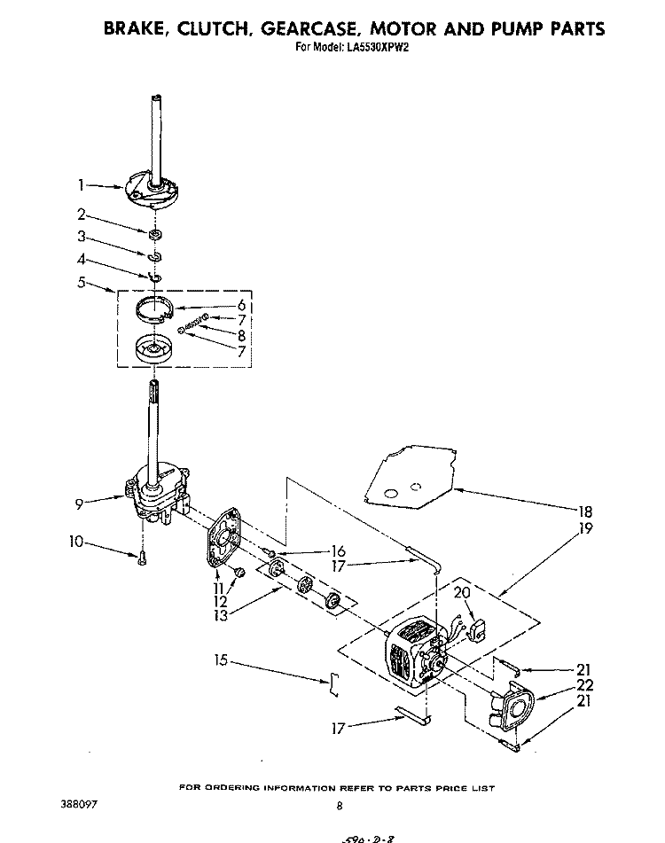 BRAKE, CLUTCH, GEARCASE, MOTOR AND PUMP Diagram and Parts List for LA5530XPW2  Whirlpool Washer