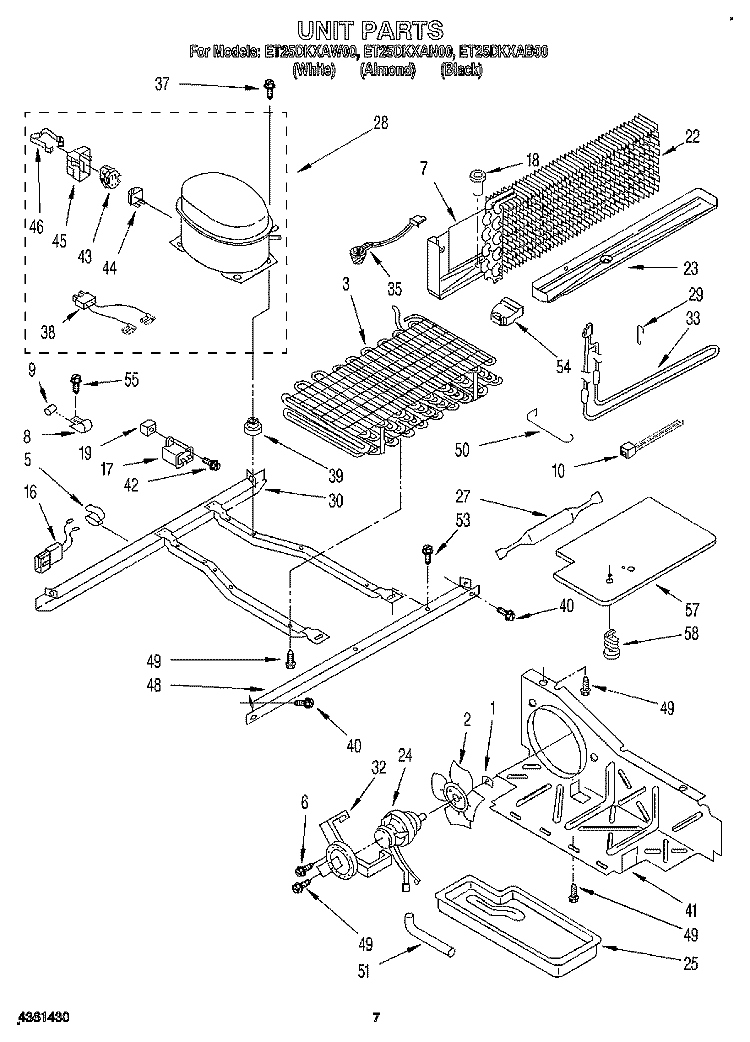 UNIT Diagram and Parts List for ET25DKXAB00  Whirlpool Refrigerator