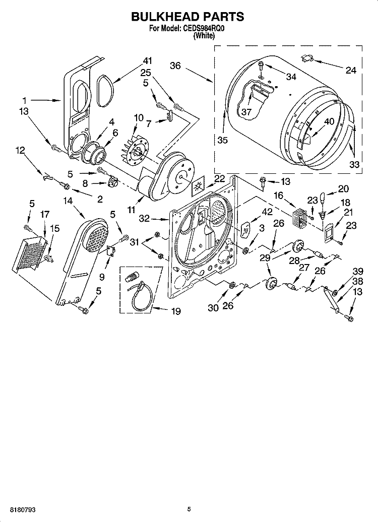 BULKHEAD PARTS, OPTIONAL PARTS (NOT INCLUDED) Diagram and Parts List for CEDS984RQ0  Crosley Dryer