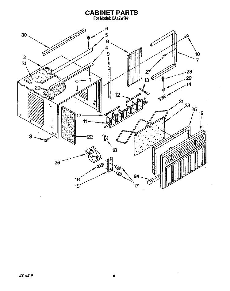 CABINET Diagram and Parts List for CA12WR41  Crosley Air Conditioner