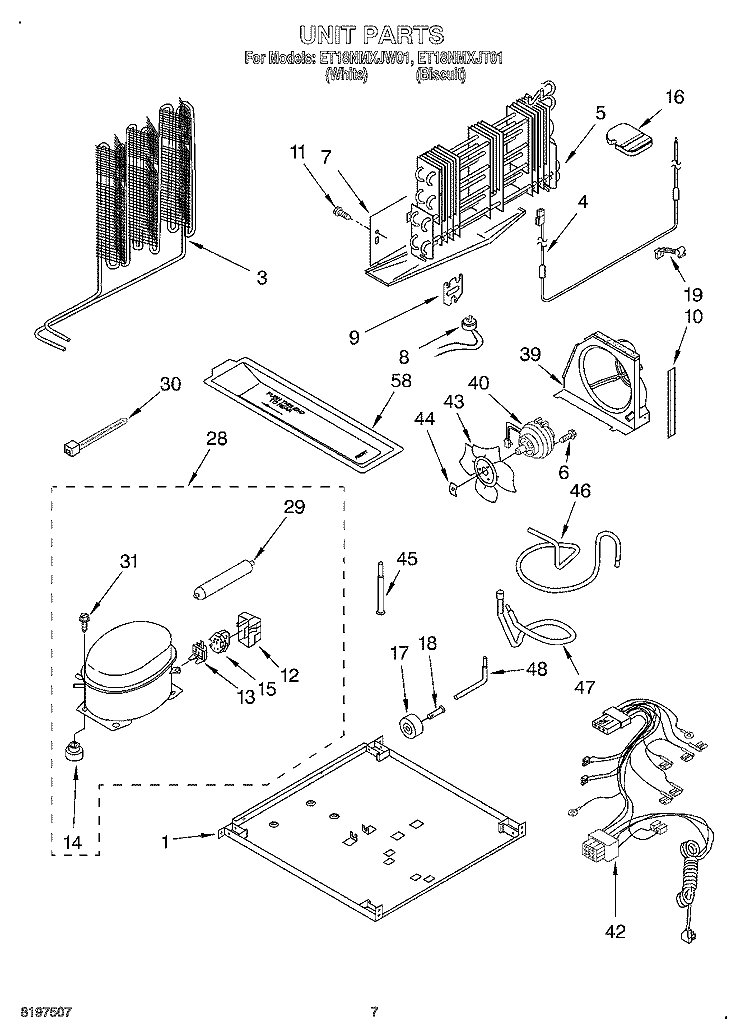 UNIT Diagram and Parts List for ET18NMXJW01  Whirlpool Refrigerator