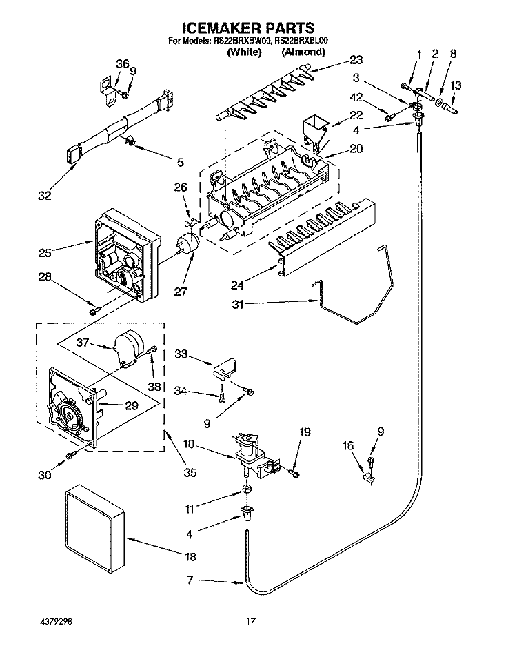 ICEMAKER, LIT/OPTIONAL Diagram and Parts List for RS22BRXBW00  Roper Refrigerator