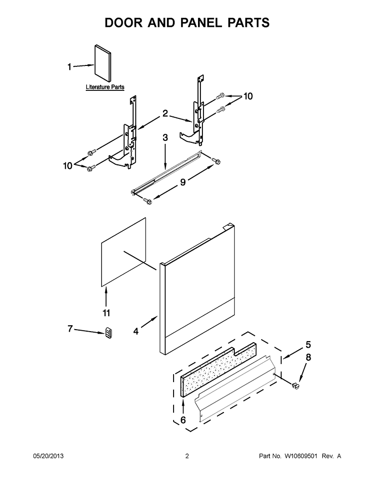 DOOR AND PANEL PARTS Diagram and Parts List for IUD8100YS2  Whirlpool Dishwasher