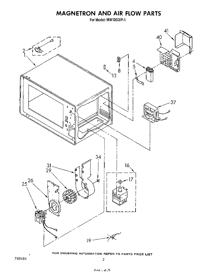 MAGNETRON AND AIR FLOW Diagram and Parts List for MW1000XP1  Whirlpool Microwave