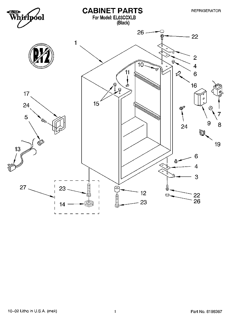 CABINET Diagram and Parts List for EL03CCXLB  Whirlpool Refrigerator
