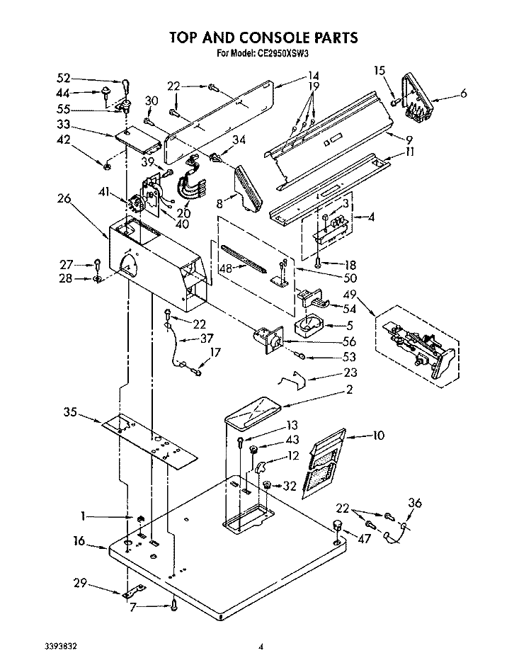 TOP AND CONSOLE Diagram and Parts List for CE2950XSW3  Whirlpool Dryer
