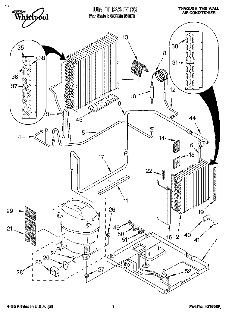 UNIT, LITERATURE Diagram and Parts List for 4XACM18DD0  Whirlpool Air Conditioner