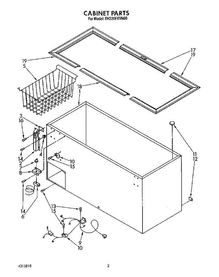 SECTION Diagram and Parts List for EH220FXVN00  Whirlpool Freezer
