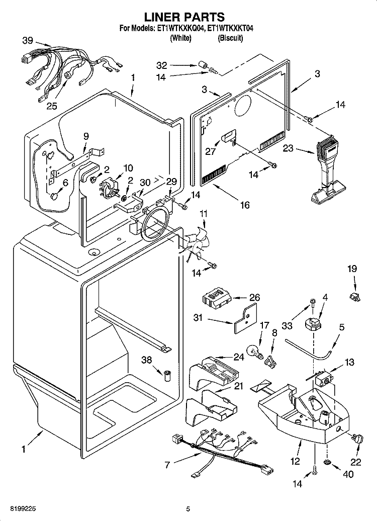 LINER PARTS Diagram and Parts List for ET1WTKXKQ04  Whirlpool Refrigerator