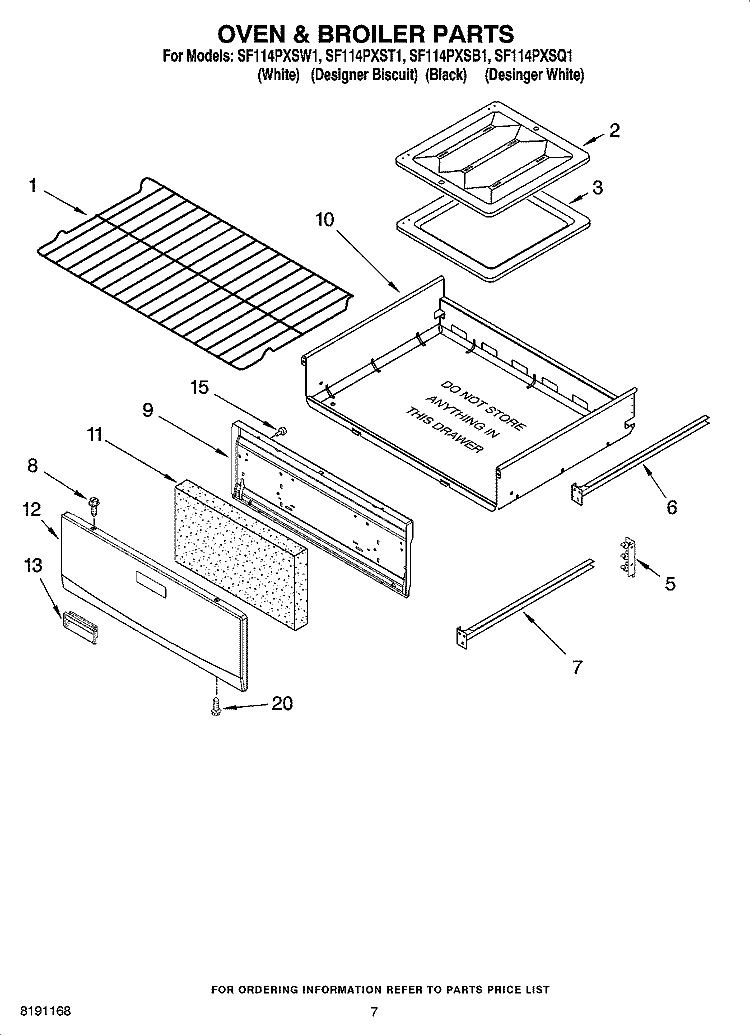 OVEN & BROILER PARTS Diagram and Parts List for SF114PXST1  Whirlpool Range