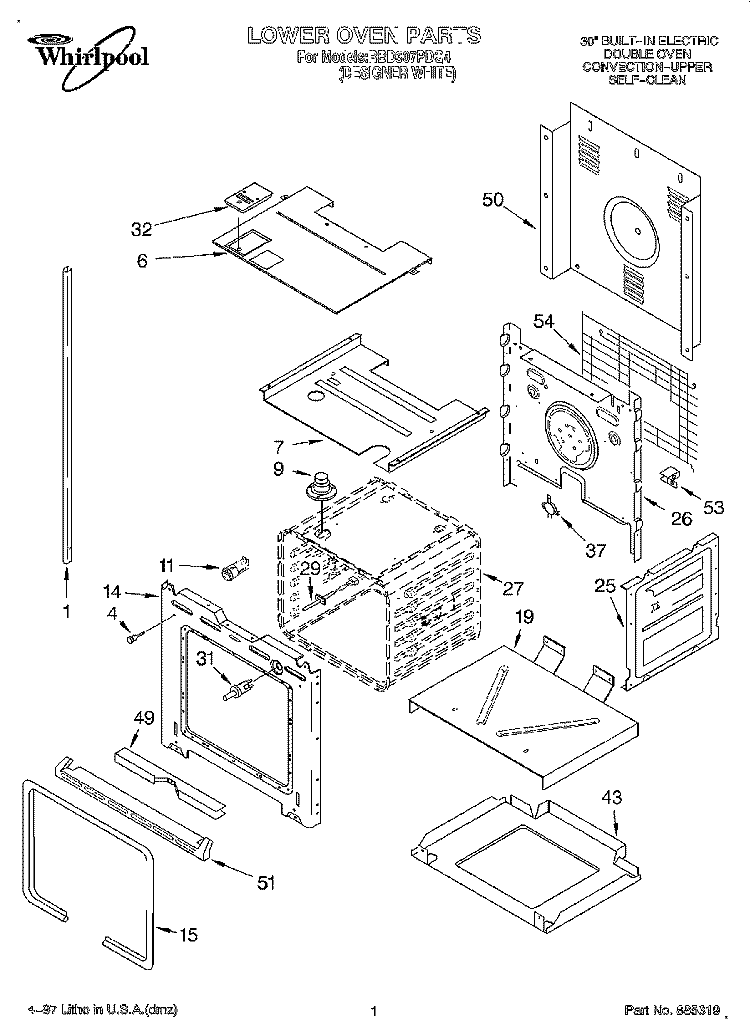 LOWER OVEN Diagram and Parts List for RBD307PDQ4  Whirlpool Wall Oven