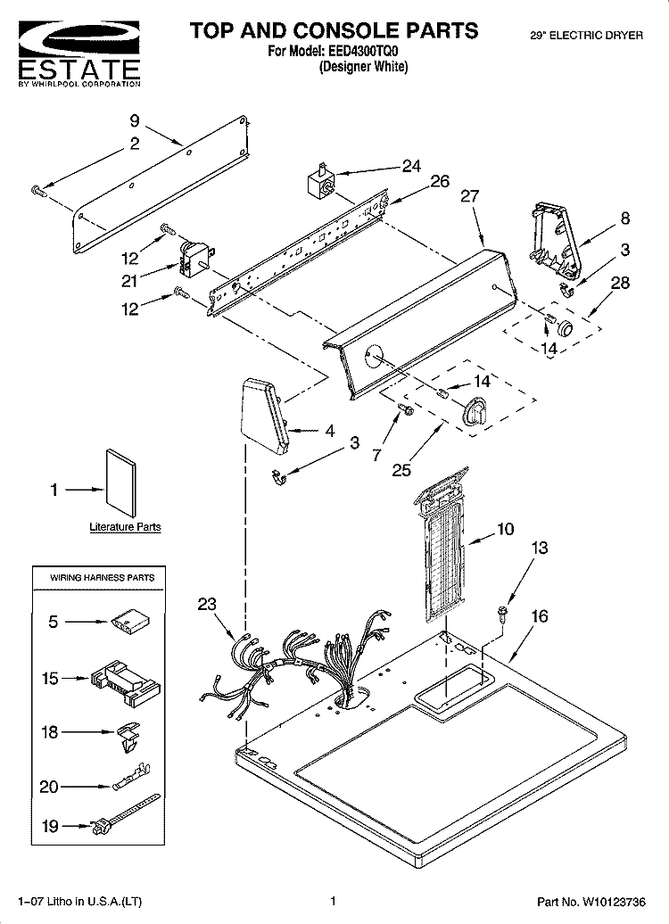 TOP AND CONSOLE PARTS Diagram and Parts List for EED4300TQ0  Estate Dryer