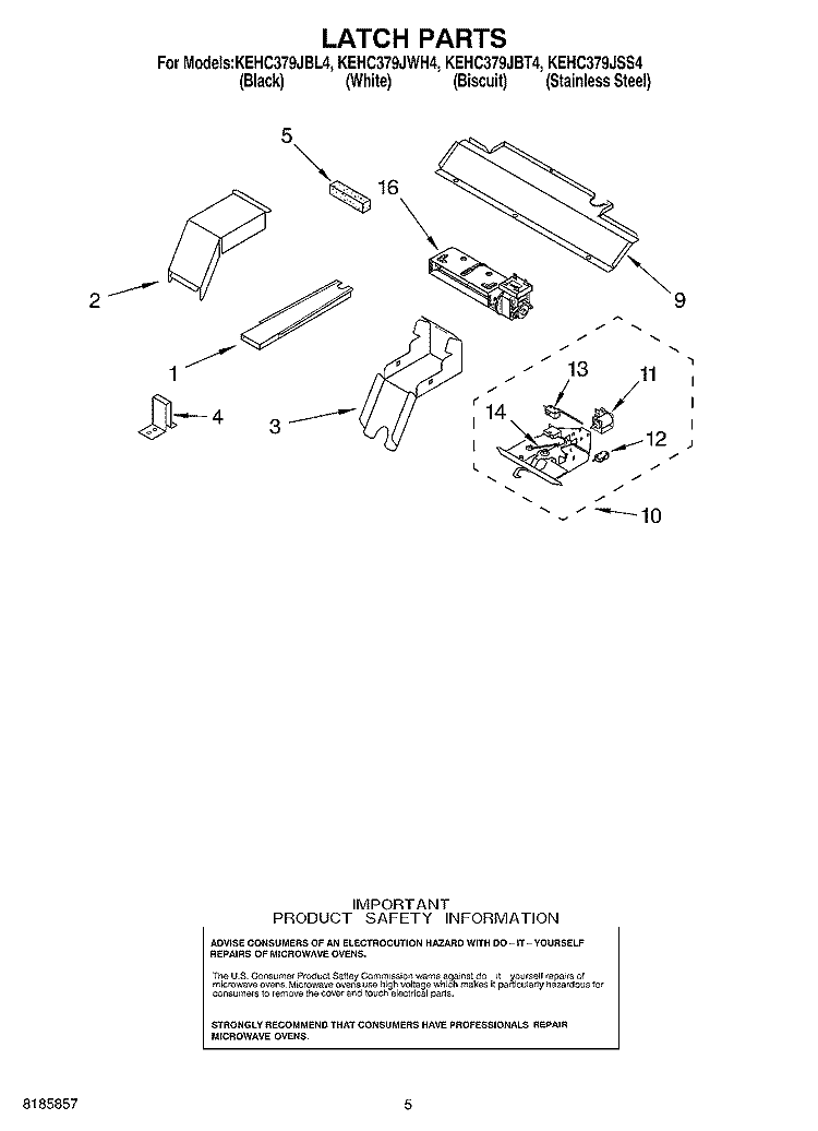 LATCH Diagram and Parts List for KEHC379JBL4  KitchenAid Microwave Oven Combo