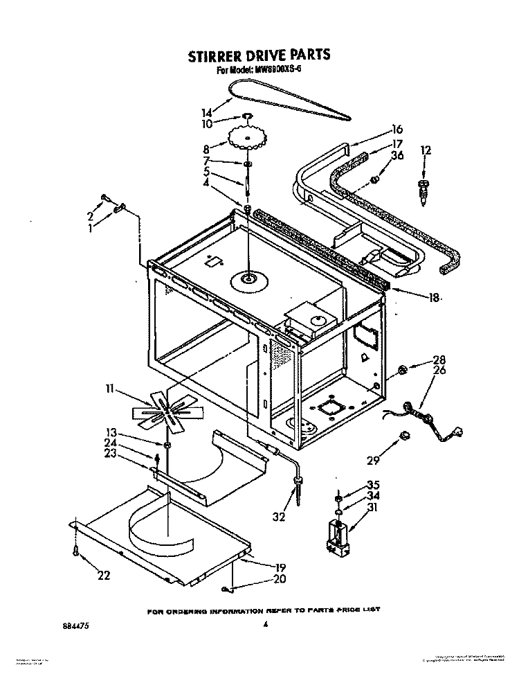 STIRRER DRIVE, OPTIONAL Diagram and Parts List for MW8900XS6  Whirlpool Microwave
