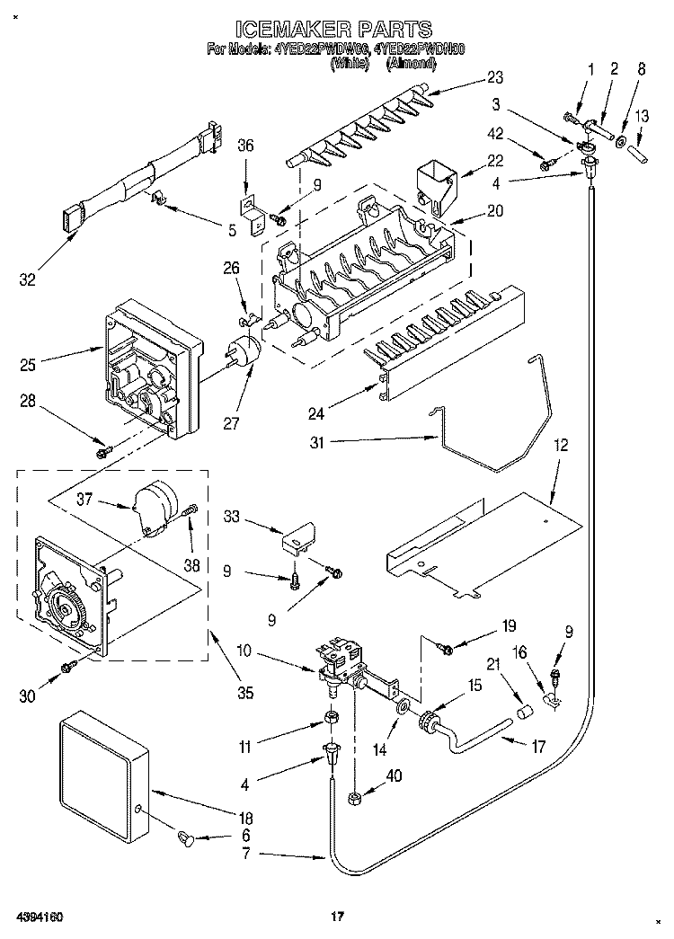 ICEMAKER, LIT/OPTIONAL Diagram and Parts List for 4YED22PWDW00  Whirlpool Refrigerator