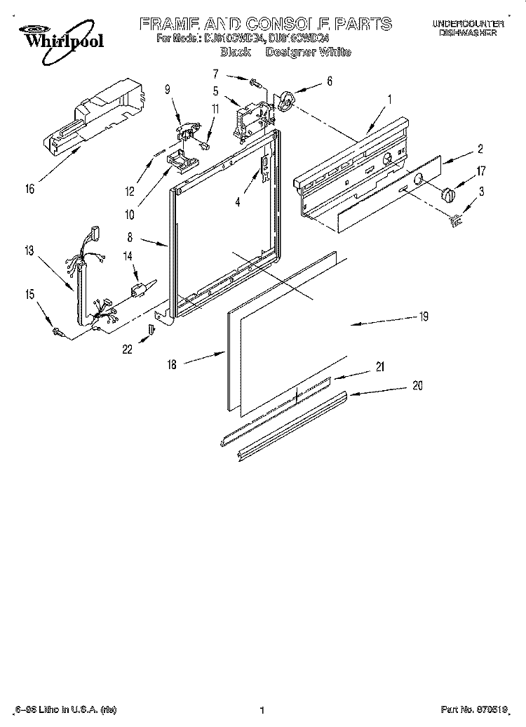 FRAME AND CONSOLE Diagram and Parts List for DU810CWDQ4  Whirlpool Dishwasher