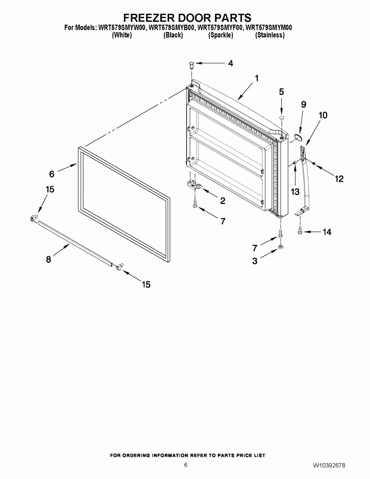 FREEZER DOOR PARTS Diagram and Parts List for WRT579SMYM00  Whirlpool Refrigerator