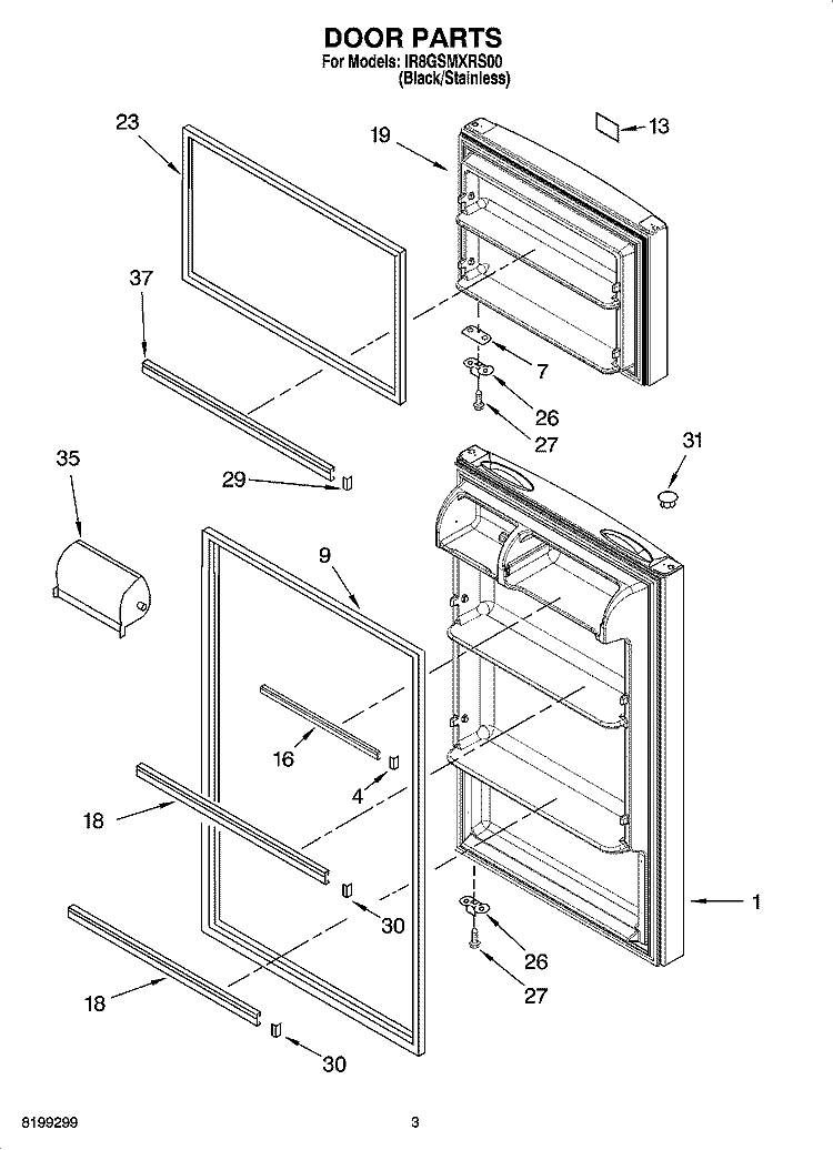 DOOR PARTS Diagram and Parts List for IR8GSMXRS00  Whirlpool Refrigerator