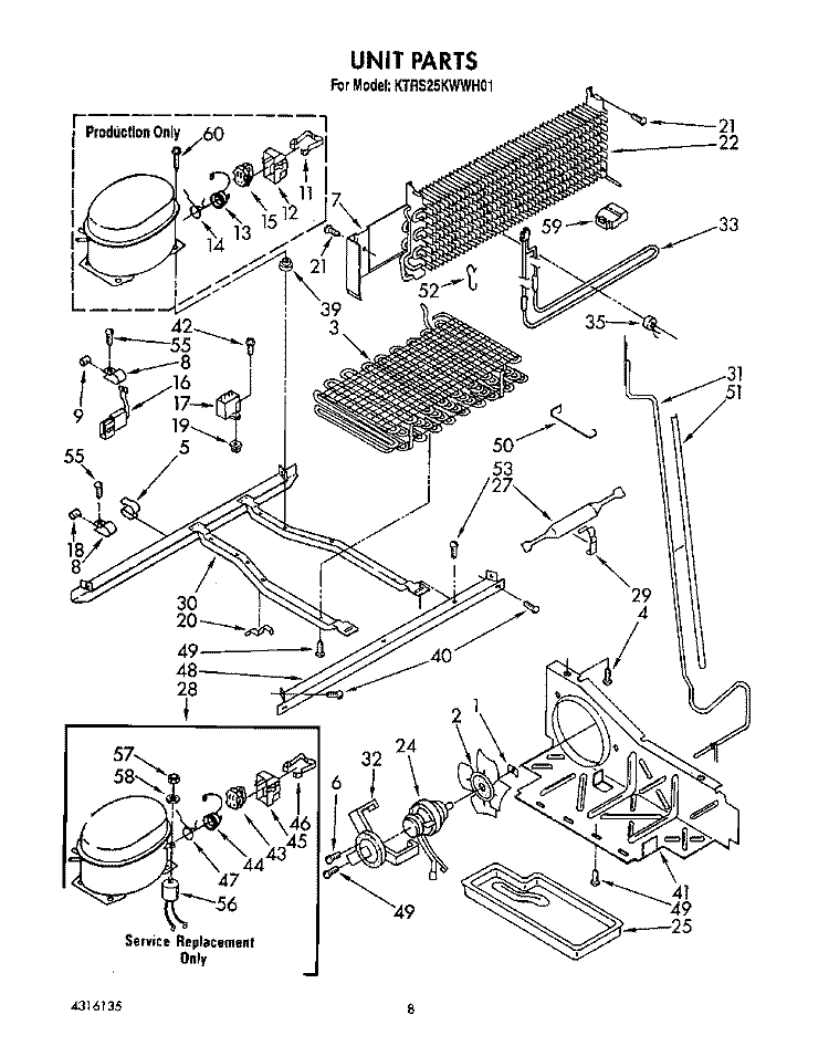 UNIT Diagram and Parts List for KTRS25KWWH01  KitchenAid Refrigerator