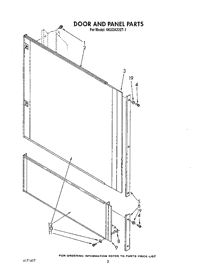 DOOR AND PANEL Diagram and Parts List for 4KUDA220T1  KitchenAid Dishwasher
