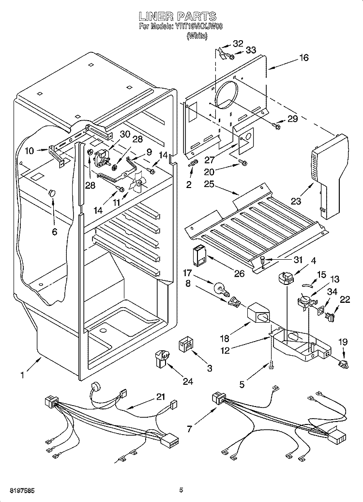 LINER PARTS Diagram and Parts List for YRT18VKXJW00  Roper Refrigerator