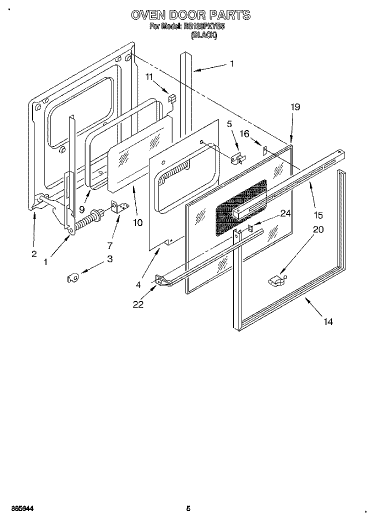 OVEN DOOR Diagram and Parts List for RB120PXYB5  Whirlpool Wall Oven