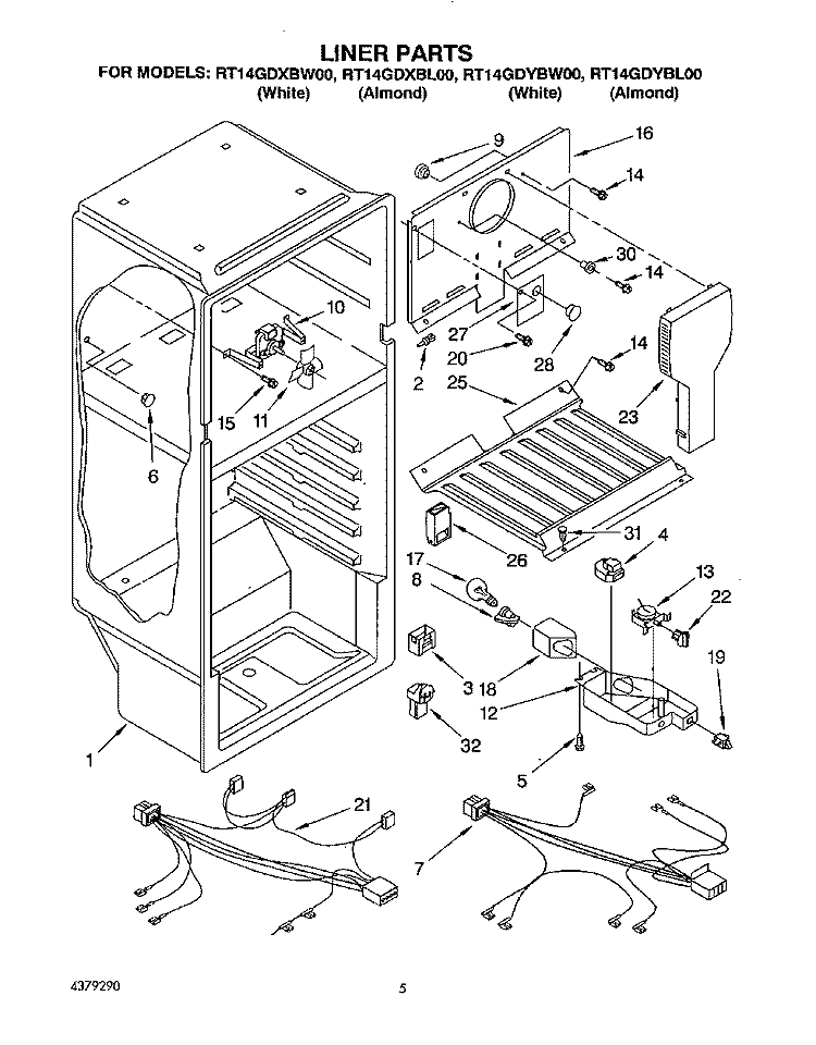 LINER, LIT/OPTIONAL Diagram and Parts List for RT14GDYBW00  Roper Refrigerator