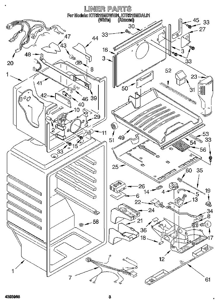 LINER Diagram and Parts List for KTRS19MDWH01  Whirlpool Refrigerator