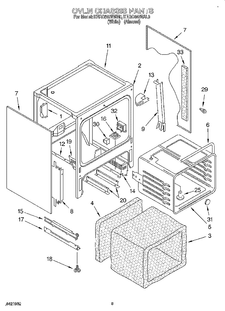 OVEN CHASSIS Diagram and Parts List for KERC607EWH0  KitchenAid Range