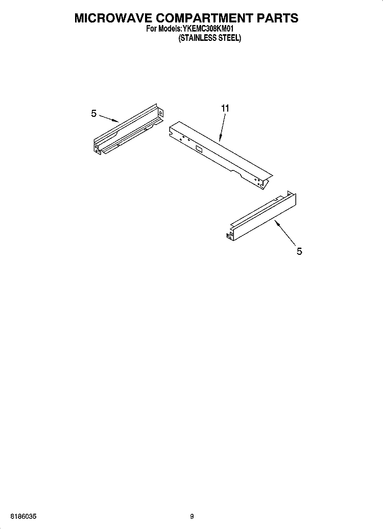 MICROWAVE COMPARTMENT PARTS Diagram and Parts List for YKEMC308KM01  KitchenAid Microwave Oven Combo