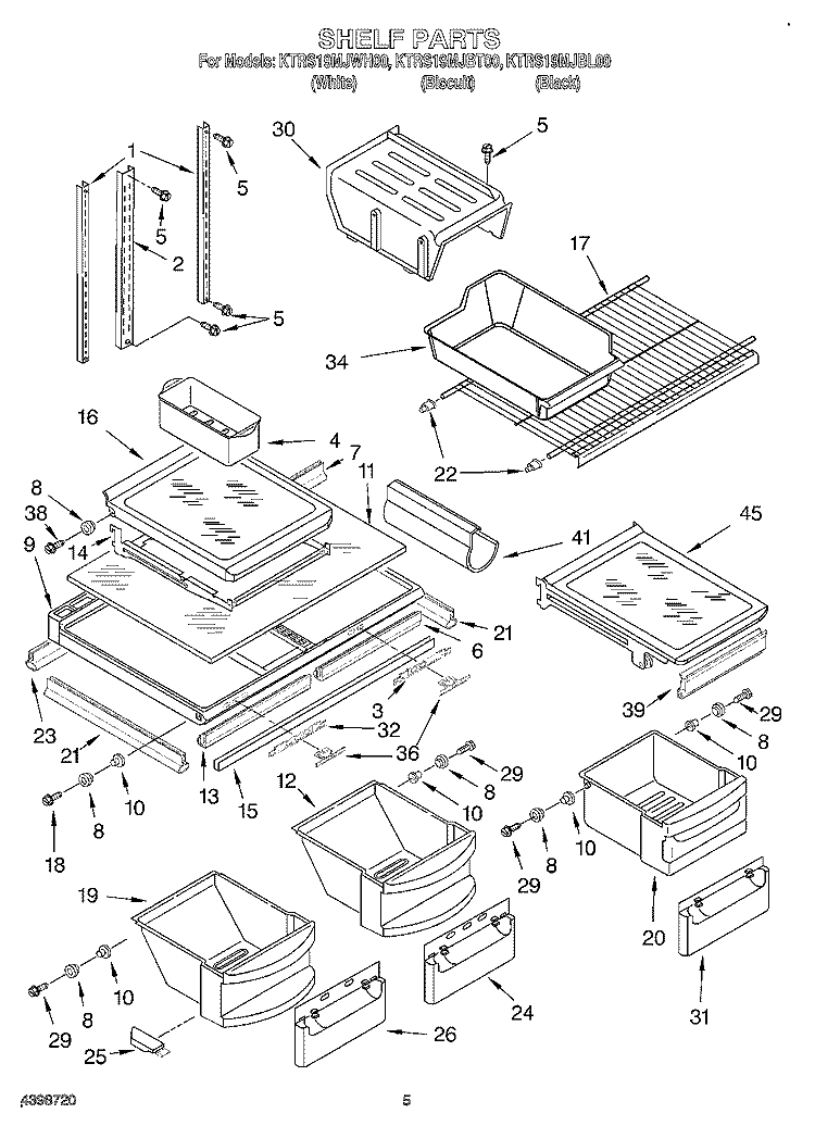 SHELF Diagram and Parts List for KTRS19MJWH00  KitchenAid Refrigerator