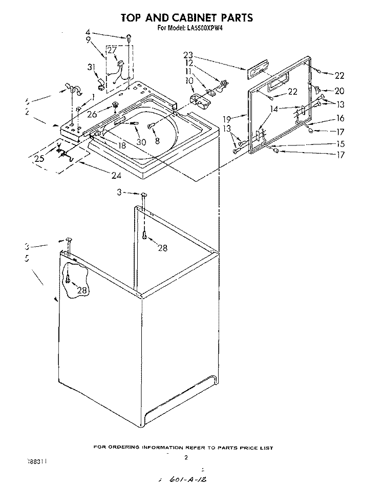 TOP AND CABINET , LITERATURE AND OPTIONAL Diagram and Parts List for LA5500XPW4  Whirlpool Washer