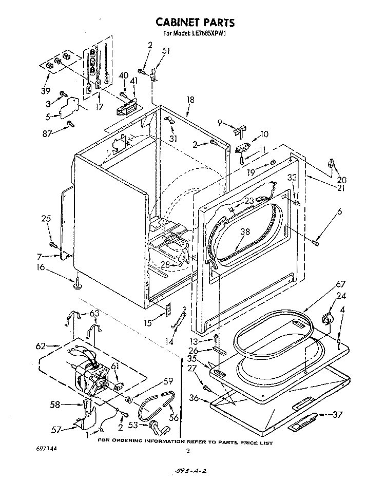 SECTION Diagram and Parts List for LE7685XPW1  Whirlpool Dryer