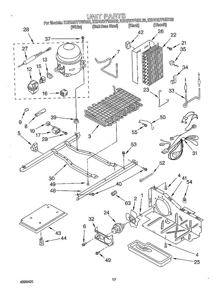 UNIT Diagram and Parts List for KSRB27FHBL02  KitchenAid Refrigerator