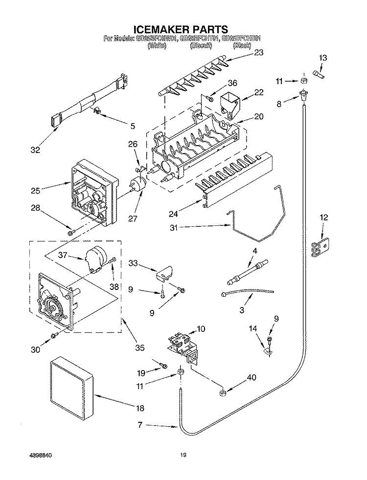 ICE MAKER Diagram and Parts List for GD25BFCHT01  Whirlpool Refrigerator
