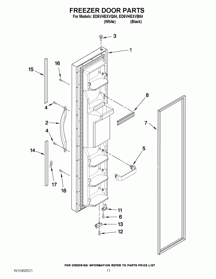 FREEZER DOOR PARTS Diagram and Parts List for ED5VHEXVQ04  Whirlpool Refrigerator
