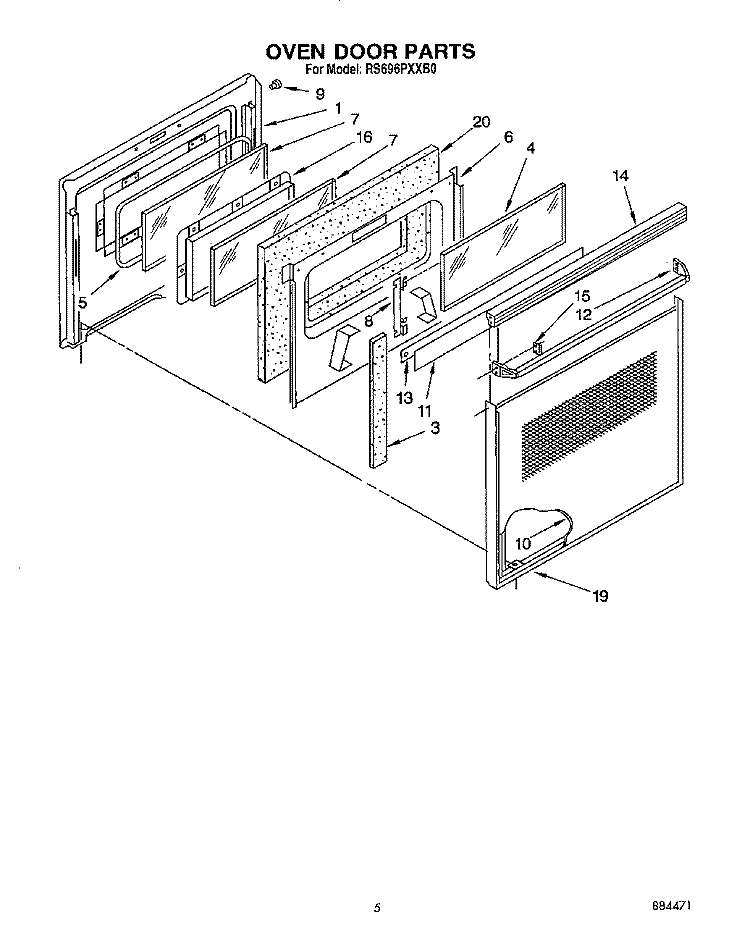 OVEN DOOR Diagram and Parts List for RS696PXXB0  Whirlpool Range