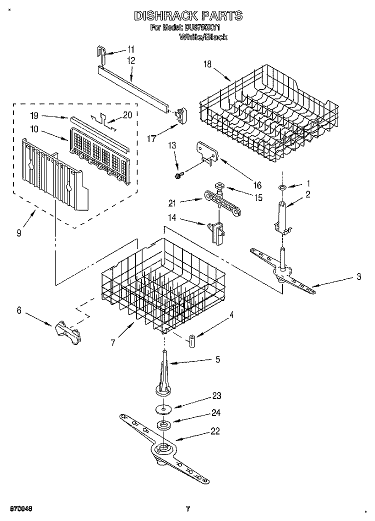 DISHRACK, LIT/OPTIONAL Diagram and Parts List for DU8750XY1  Whirlpool Dishwasher
