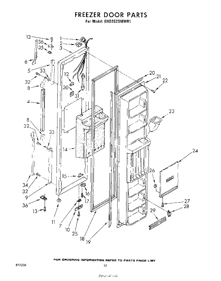 FREEZER DOOR Diagram and Parts List for EHD252SMWR1  Whirlpool Refrigerator
