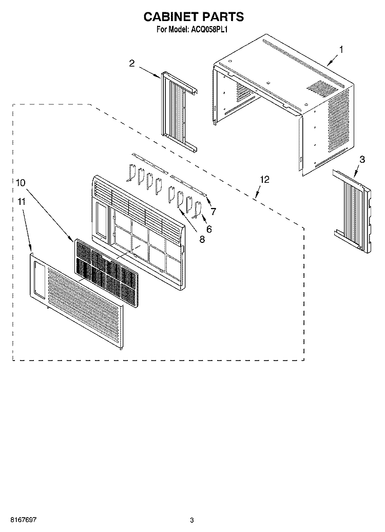 CABINET PARTS Diagram and Parts List for ACQ058PL1  Whirlpool Air Conditioner