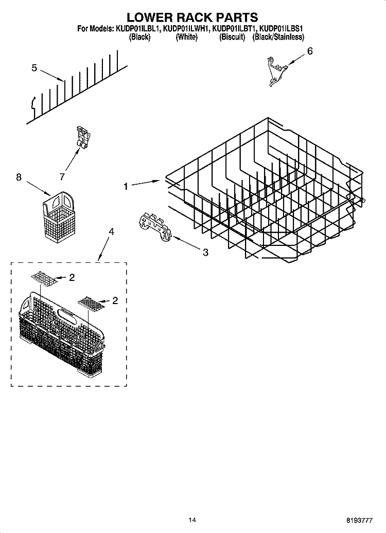 LOWER RACK PARTS Diagram and Parts List for KUDP01ILBL1  KitchenAid Dishwasher