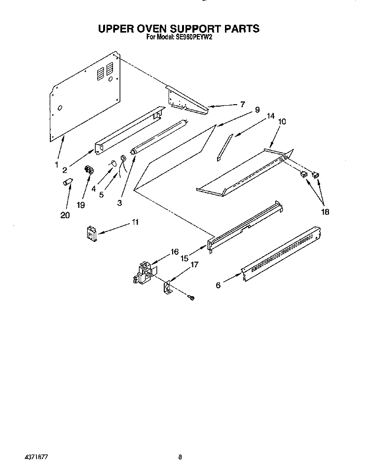 UPPER OVEN SUPPORT Diagram and Parts List for SE960PEYN2  Whirlpool Range